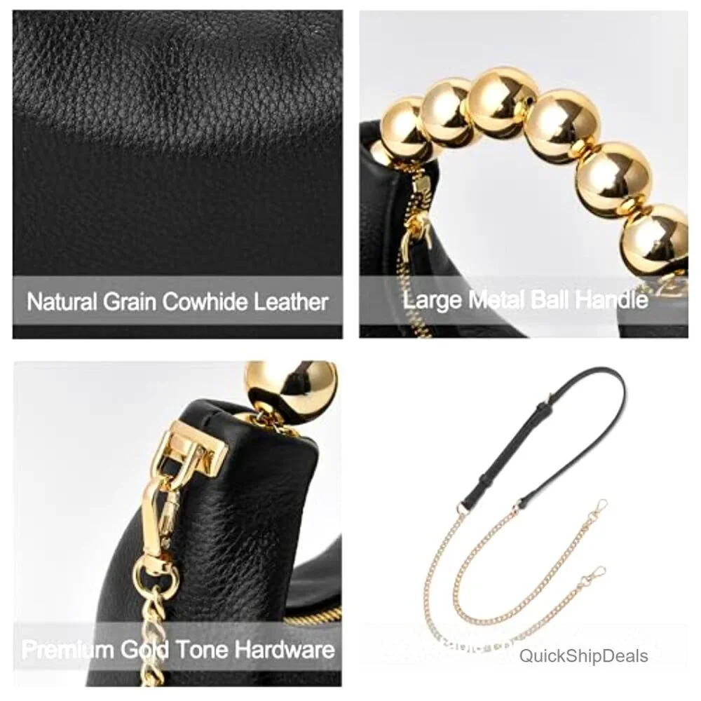 Small Top Handle Clutch Bag with Pearl Handle and Chain Strap